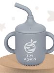 Поильник детский Try again с трубочкой силиконовый 200мл с ручками серый M&B