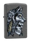 29863 211 Zippo Wolf Skull Feather Design