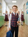 Жилет комбинированный для мальчика (клетка + синий, серый, бордовый)