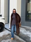 Шуба из эко норки горький шоколад