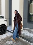 Шуба из эко норки горький шоколад