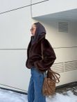 Бомбер из эко норки горький шоколад