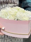 35 white roses in a pink box