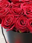 21 red roses in a black box