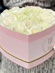 35 white roses in a pink box