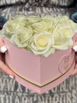 12 white roses in a pink box