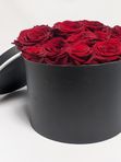 21 red roses in a black box