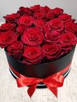 21 red roses in a black box