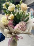 A bouquet of eustoma and hydrangea