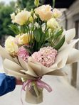 A bouquet of eustoma and hydrangea
