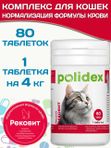 Polidex Recovit для кошек кормовая добавка для восстановления организма после операций, травм, больших потерь крови, Полидекс Рековит, 80 таб