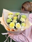 Желтые и зеленые гвоздики 11 шт + эвкалипт, арт. 285