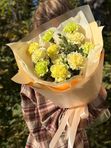 Желтые и зеленые гвоздики 11 шт + эвкалипт, арт. 285