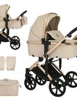 Коляска-трансформер детская Luxmom 570 3B1 (эко-кожа) с автолюлькой ,хаки
