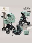 Коляска детская 3В1 Luxmom 777 с автолюлькой, зеленый