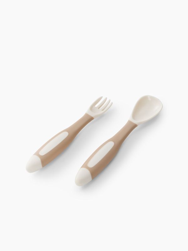 15071 Набор ложка вилка (cream and light brown) Happy Baby (12мес+) распродажа