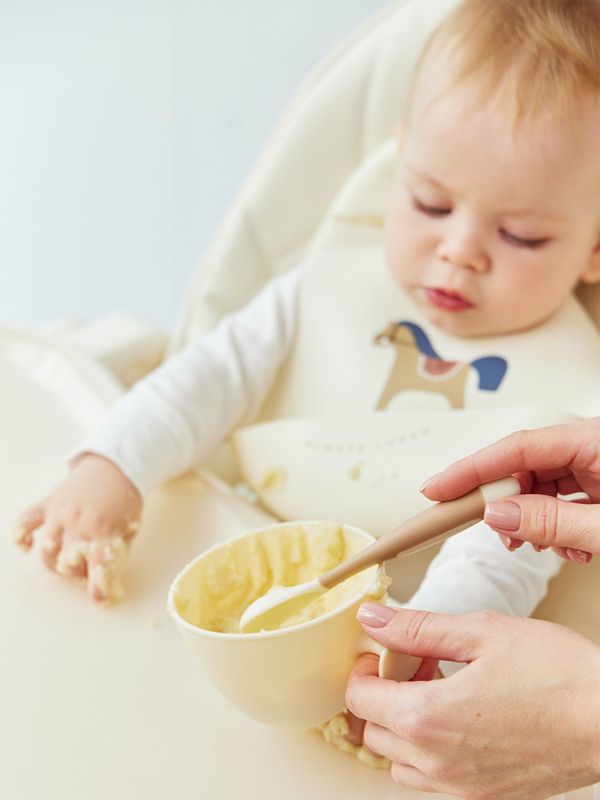 15071 Набор ложка вилка (cream and light brown) Happy Baby (12мес+) распродажа