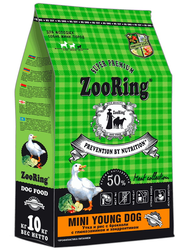 MINI YOUNG DOG Утка и рис с брокколи с глюкозамином и хондроитином (без пшеницы) от 700 гр