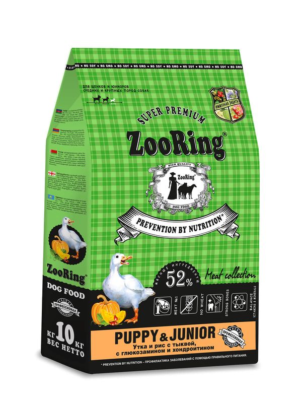 Puppy&Junior Утка и рис с тыквой, с глюкозамином и хондроитином