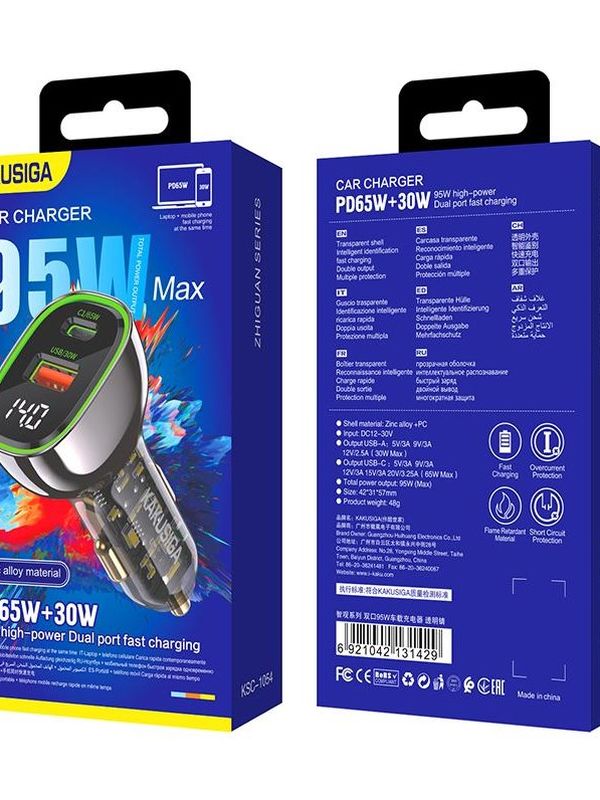 Автомобильная зарядка Kakusiga KSC-1054 PD65W+QC3.0 3А черное
