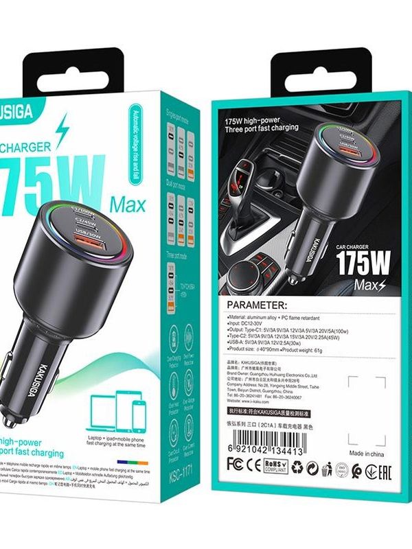 Автомобильная зарядка Kakusiga KSC-1171 PD175W+QC3.0 3А черная