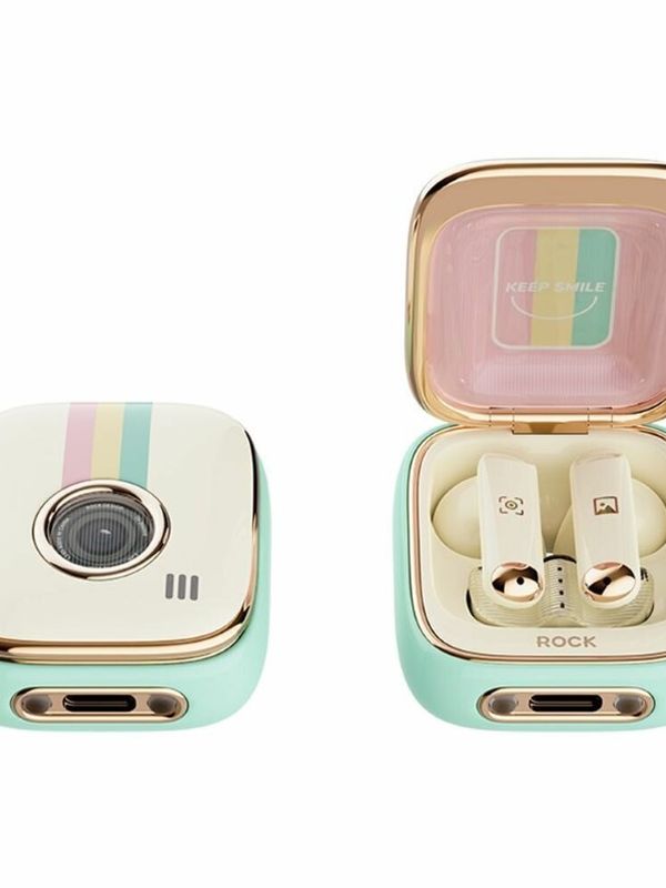 Беспроводные наушники TWS Rock Retro Style Camera бирюзовые