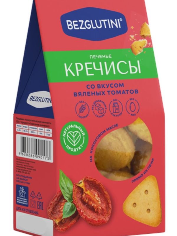 Печенье КРЕЧИСЫ со вкусом вяленых томатов б/г 85г Bezglutini