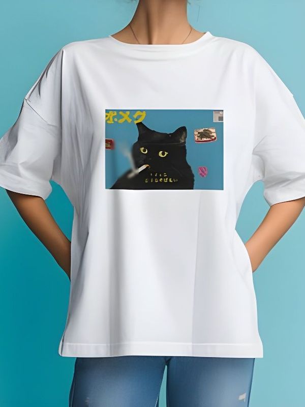 Футболка y2k с притом Smoking Cat