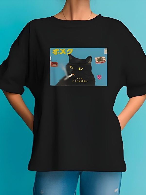 Футболка y2k с притом Smoking Cat