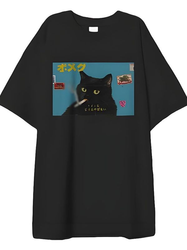 Футболка y2k с притом Smoking Cat