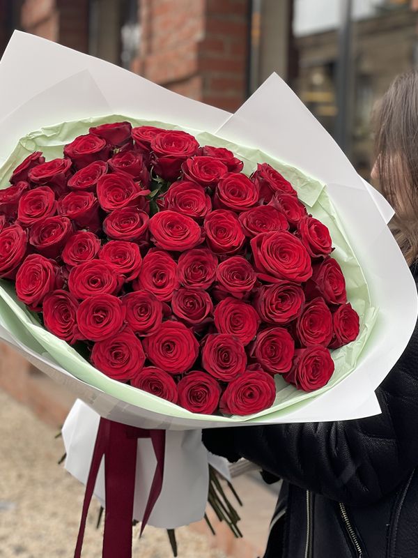 Bouquet of fifty one maroon  roses