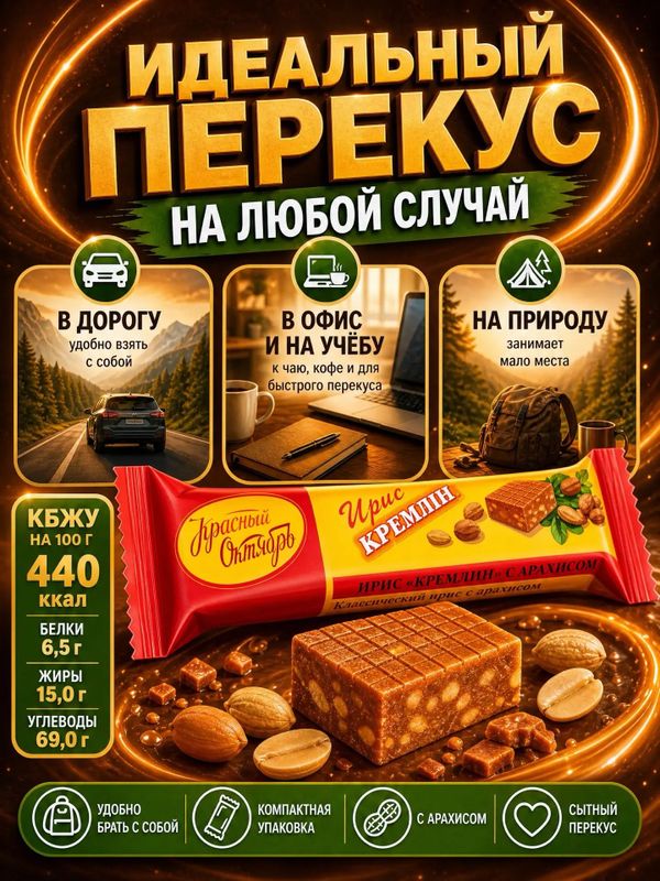 Конфеты ирис КРЕПЫШ с арахисом и сгущенным молоком, 500 грамм