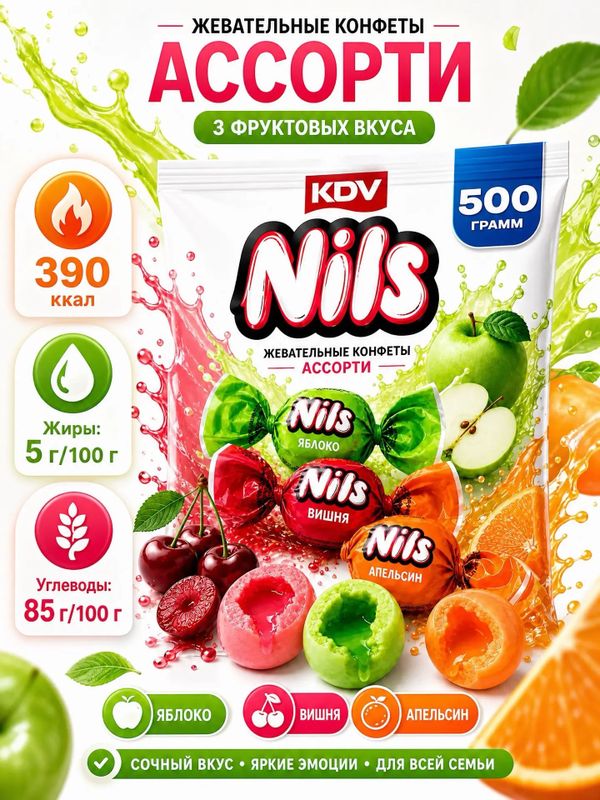 Конфеты жевательные вкусовое ассорти, 500 грамм