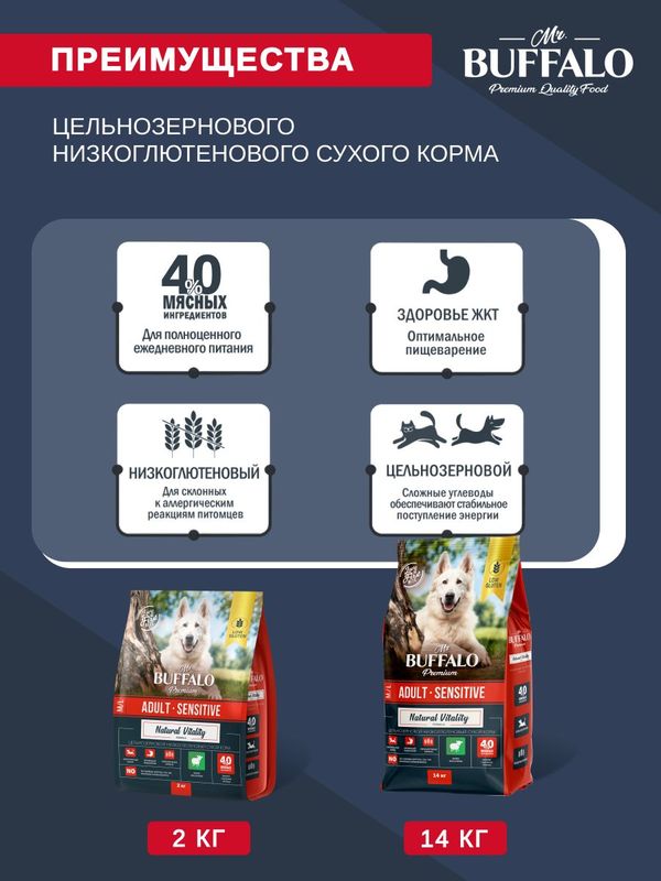Сухой корм Mr.Buffalo SENSITIVE для собак средних и крупных пород с ягненком 2кг
