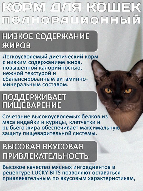 Lucky bits Gastrointestinal 12 банок по 240г полнорационный консервированный диетический корм при нарушениях работы желудочно-кишечного тракта у кошек