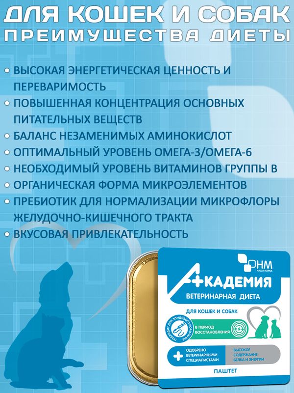 ВЕТДИЕТА Академия корм влажный для кошек и собак в период восстановления,14х110г