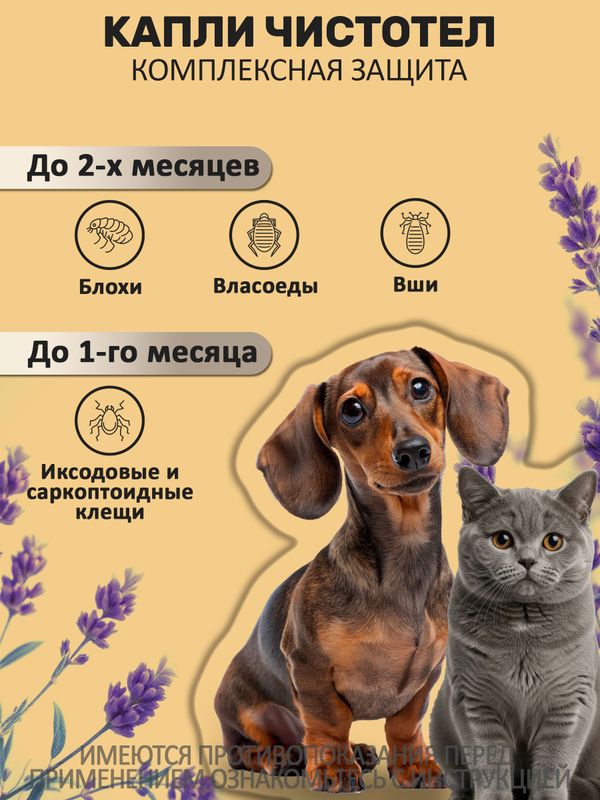 Капли от блох и клещей для кошек и собак с маслом лаванды Чистотел Максимум (Экопром),5мл Фипронил/Перметрин