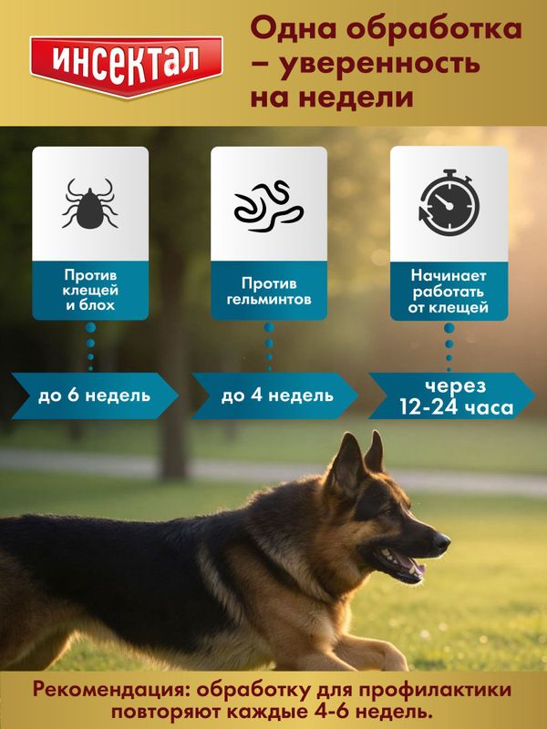 Капли на холку от клещей, блох и гельминтов для собак от 10-25 кг Инсектал комбо С (Neoterica), 3 пипетки Фипронил/Моксидектин