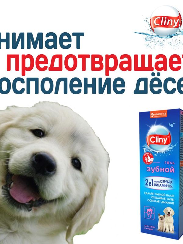 Гель зубной для кошек и собак Cliny с ионами серебра и витамином В5 75мл