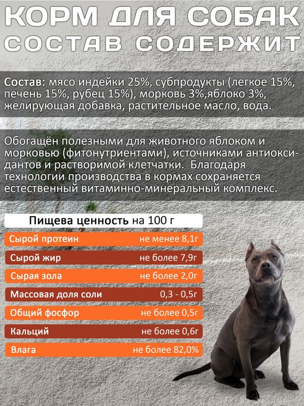 Lucky bits Holistic полнорационный консервированный влажный корм для собак всех пород с индейкой, яблоком и морковью,970г