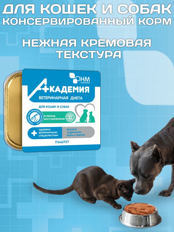 ВЕТДИЕТА Академия корм влажный для кошек и собак в период восстановления,14х110г