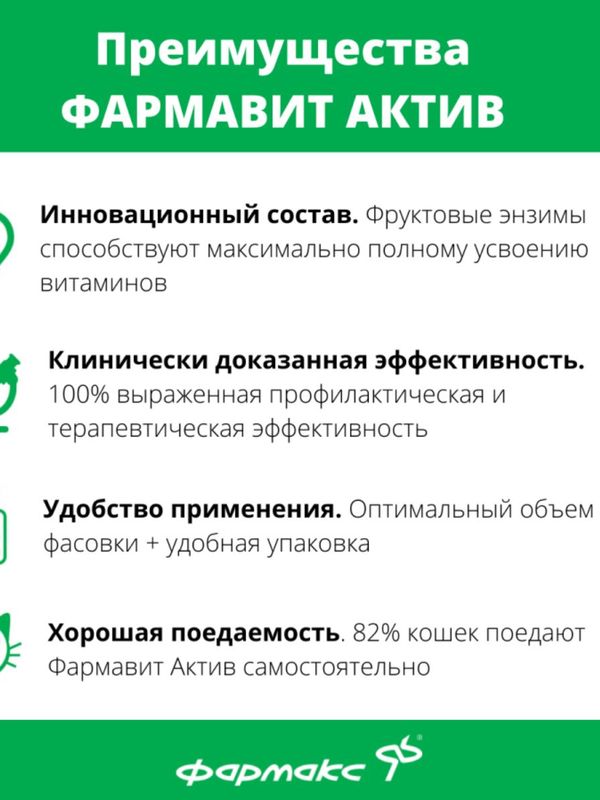 Фармавит Актив витамины для кошек Красота и здоровье шерсти,60таблеток