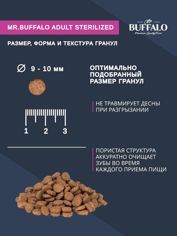 Сухой корм для стерилизованных кошек Баффало Mr.Buffalo Sterilized с Индейкой 1,8 кг