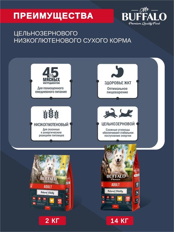 Сухой корм Mr.Buffalo ADULT M/L для собак средних и крупных пород с курицей 14кг