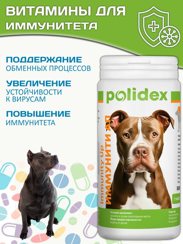 Polidex Immunity Up витаминный комплекс для ослабленных и часто болеющих собак Полидекс Иммунити Ап, 500 таб
