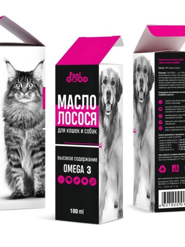 Масло лосося FeelGOOD Омега-3 для поддержания здоровья и долголетия домашних животных, 100мл