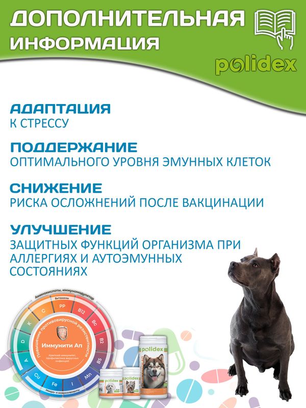 Polidex Immunity Up витаминный комплекс для ослабленных и часто болеющих собак Полидекс Иммунити Ап, 500 таб