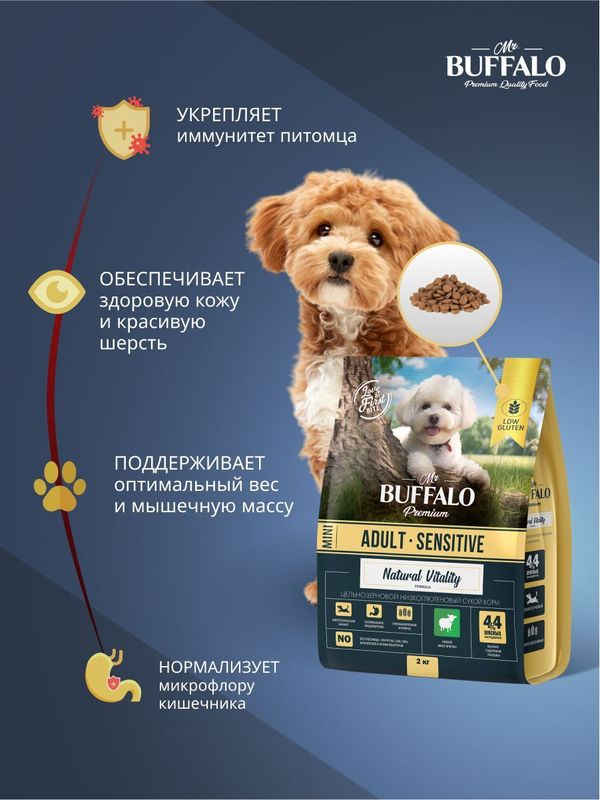 Сухой корм Mr.Buffalo ADULT MINI для собак мелких пород с янгенком 2кг