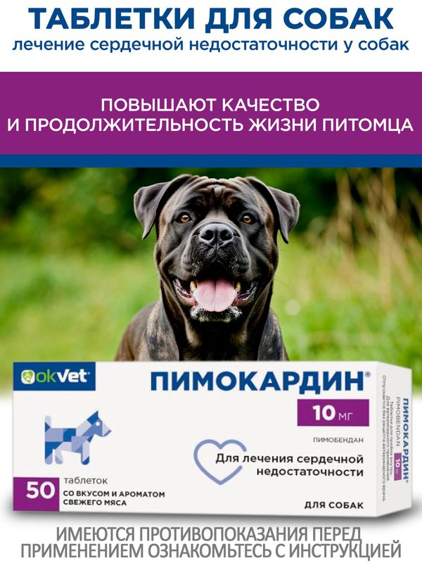 Таблетки для лечения сердечной недостаточности у собак Пимокардин 10мг (АВЗ), Пимобендан, 50 таблеток