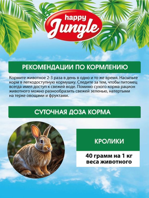 Корм для кроликов сухой Happy Jungle 900 г